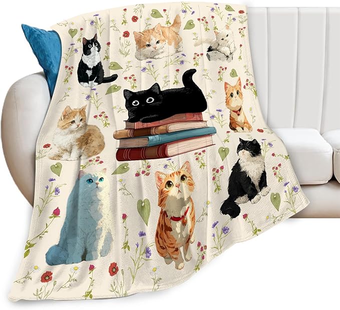 Cat Throw Blanket Black Cat Stuff Gifts for Kids Girls Boys Adults Women Men Soft Cozy Warm Plush Fluffy Fuzzy Fleece Blanket Decor 60''X80''