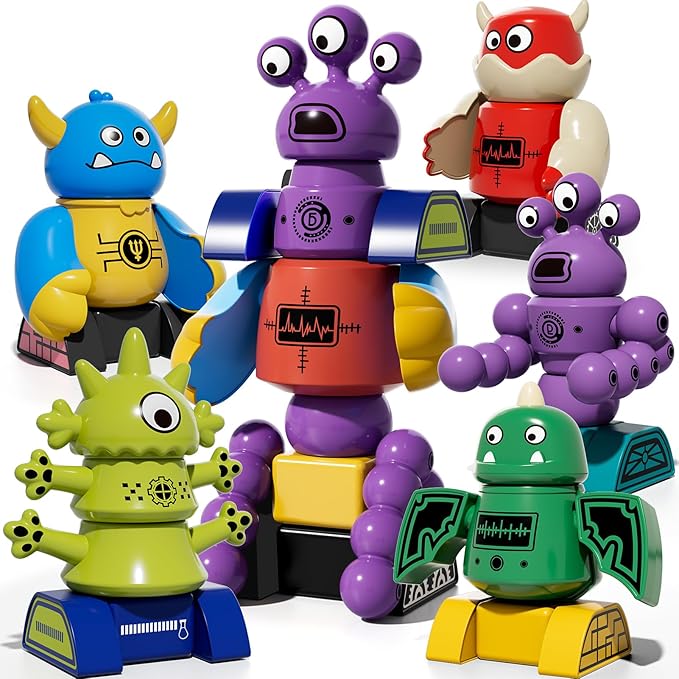 TEMI Magnet Robot Toy for Kids 3-5 Years Old - Monster Magnet Toys Stacking Transform Toys with Storage Box, Set for Boys Age 3 4 5 6 7 Years Old Boys, Christmas and Birthday Gifts