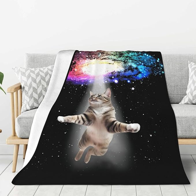 Funny Cat Blanket Cute Cat Lover Gifts Throw Blankets for Girls Boys Adult Women Men Kids Plush Cozy Flannel Fleece Ultra Soft Fuzzy Nebula Galaxy Kitten Party Blanket 80"X60"