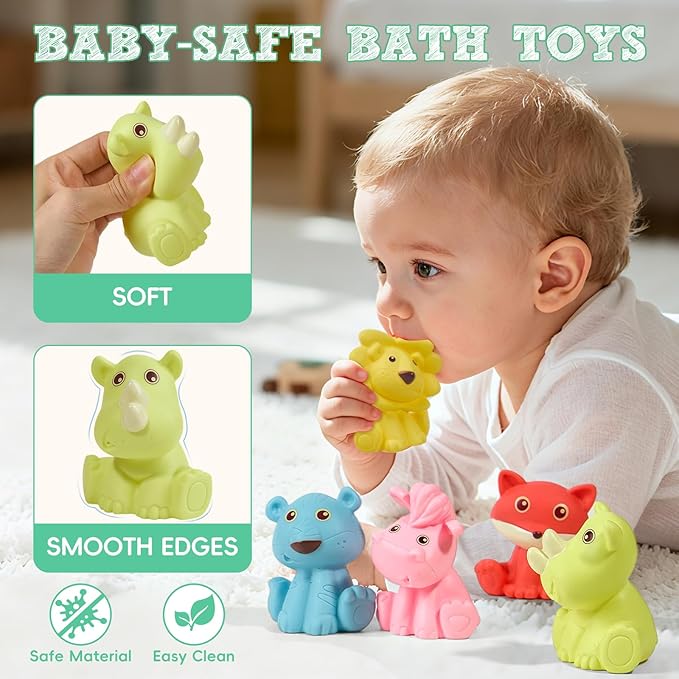 Baby Bath Toys for Babies 6-12 Months, 9 PCS | Sealed, No Hole & Mold Free Bath Toys, Soft & Safe Toddler Bath Toy Set, Bathtub Water Pool Toys