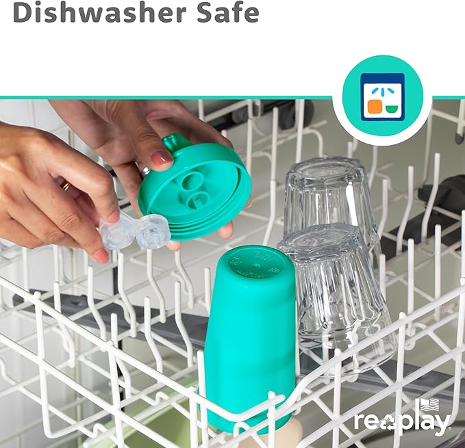 Re-Play Spill-Proof Sippy Cups - Reusable 10 Oz Set of 6, Dishwasher & Microwave Safe, Made in USA, Sorbet