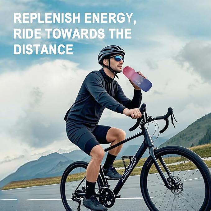 GEMFUL 2 Pack Bike Water Bottles 24oz Squeeze Cycling Drink Bottle BPA-Free Leak-Proof No-Sweat Grip for MTB Commuting Gym Road Bikes (Gradient Pink Blue+Grey)