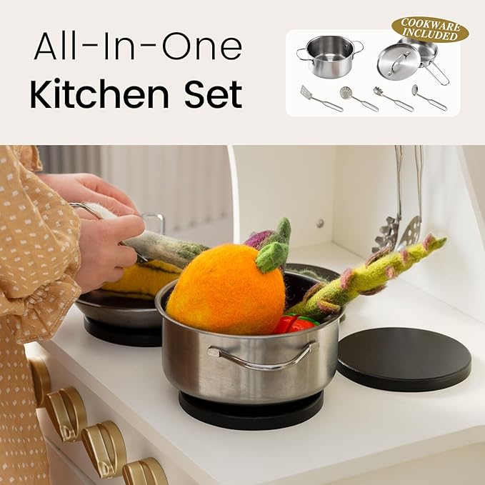 Tiny Land Play Kitchen for Kids, Wooden Toy Kitchen Set with Storage & Accessories, Toddler Kitchen Playset with Stove & Sink, Kids Kitchen Playset Gift for Ages 3-8