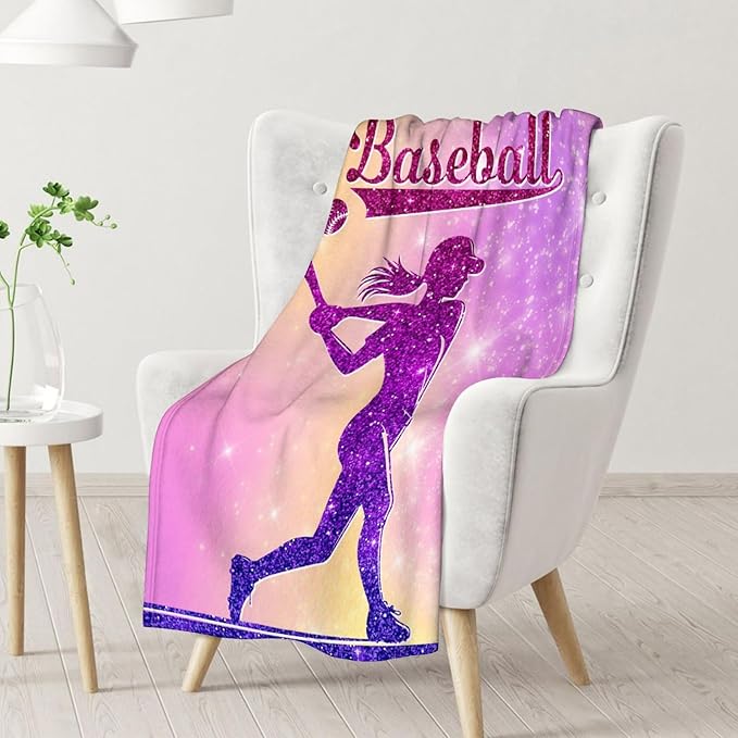 Baseball Blanket Gifts for Girls, 50x60 Inches Sport Throw Blanket for Women Kids Teens, Pink Soft Fuzzy Blankets for Couch Sofa Bed, Baseball Lovers Gifts