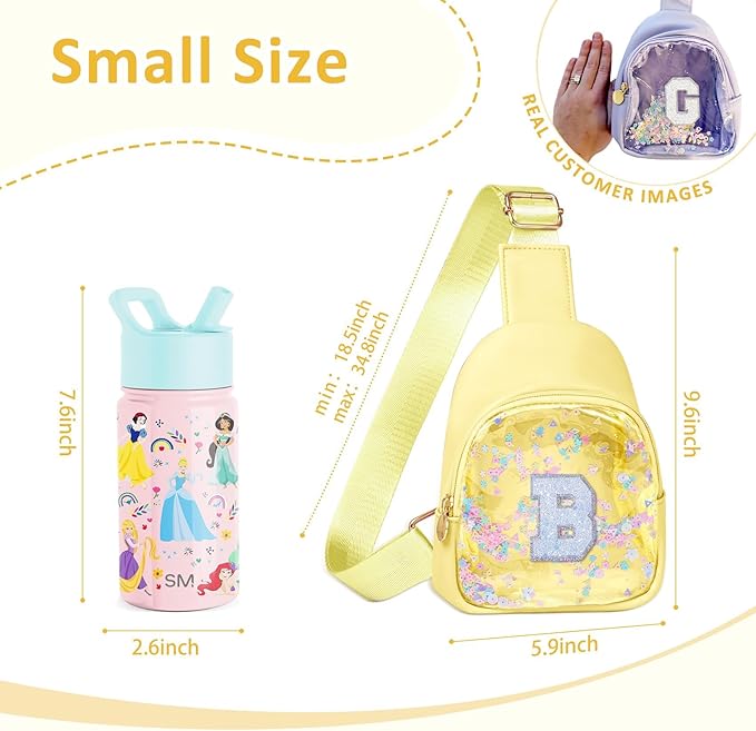 COSHAYSOO Personalized Christmas Birthday Gifts Burr Basket Stuffers for Girls Yellow Purse Sling Bag Crossbody Girl Cute Funny Cool Mini Travel Fashion Accessories Monogrammed Initial Letter B