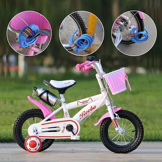 Bike Locks Cable - 4 Feet Resettable Cable Lock - Self Coiling 5 Digit Combination Bicycle Lock (Blue) …