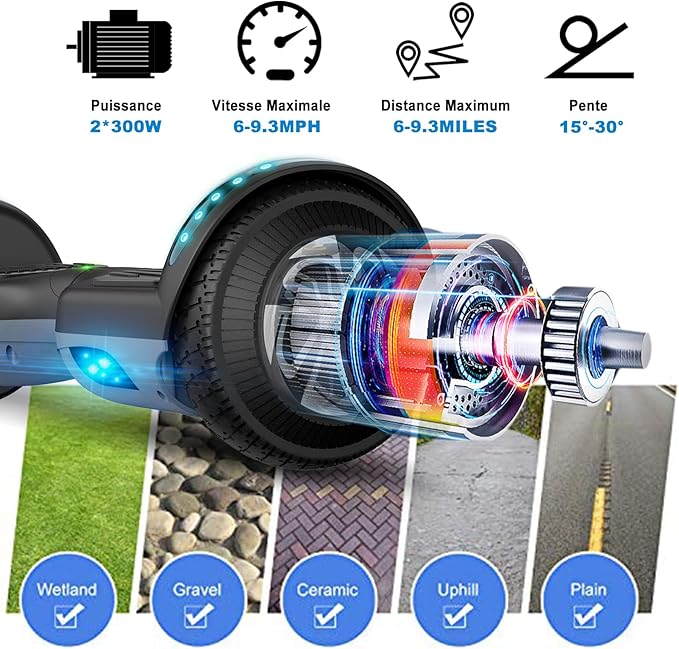 LIEAGLE Hoverboard, 6.5" Self Balancing Scooter Hover Board with Bluetooth Wheels LED Lights for Kids Adults