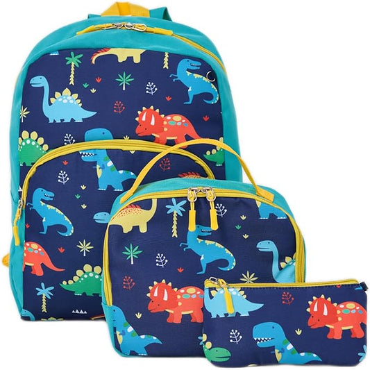 Cokouchyi 3 Pcs Kids Backpack Set with Lunch Box & Pencil Case, Lightweight Preschool Backpack for Boys Age 3-8, Kids Book bag Elementary, Dinosaur
