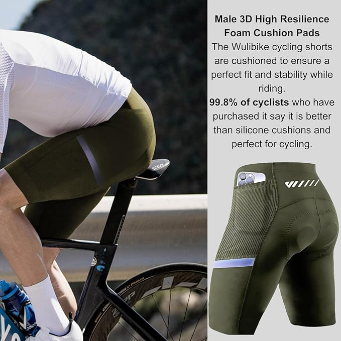 Wulibike Cycling Shorts Men Padded:Tights Highly Elastic Breathable Quick-Drying Road Bike Bicycle Shorts for Men Pockets