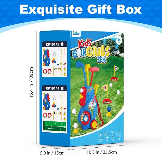 Toddler Golf Set for Boys Girls 2 3 4 5 Years Old, Upgraded Kids Golf Cart with 3 Clubs & 8 Balls, Outdoor Indoor Sports Christmas Toys Birthday Gift, Blue