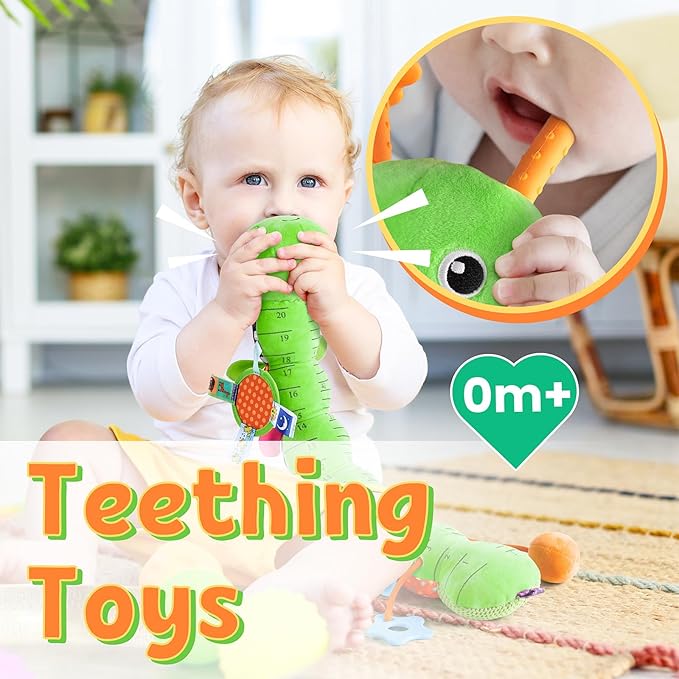 LIGHTDESIRE Baby Toys Musical Caterpillar,Infant Toys Stuffed Animals with Ruler Design,Mirror,Pull String&Ring Bell,Baby Teething Toys for Tummy Time Toy Newborn Gift 3 6 12 Months(Green,Leafy Limb)