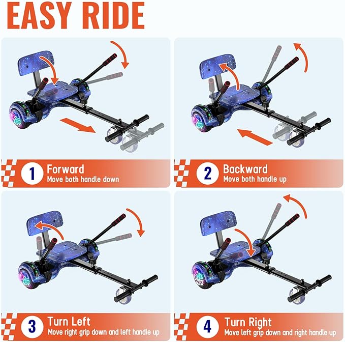 Scooter with Seat Attachment for Kids Adults, 6.5'' 8.5''Balancing Scooter with Bluetooth Speakers & Colorful LED Light with Kart