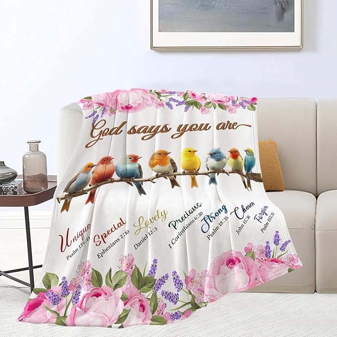 Bird Blanket God Says You are Bird Lover Throw Blanket Gifts for Kids Girls Boys Adults Women Men Super Soft Cozy Plush Fluffy Fuzzy Fleece Blanket Decor 40''X50''