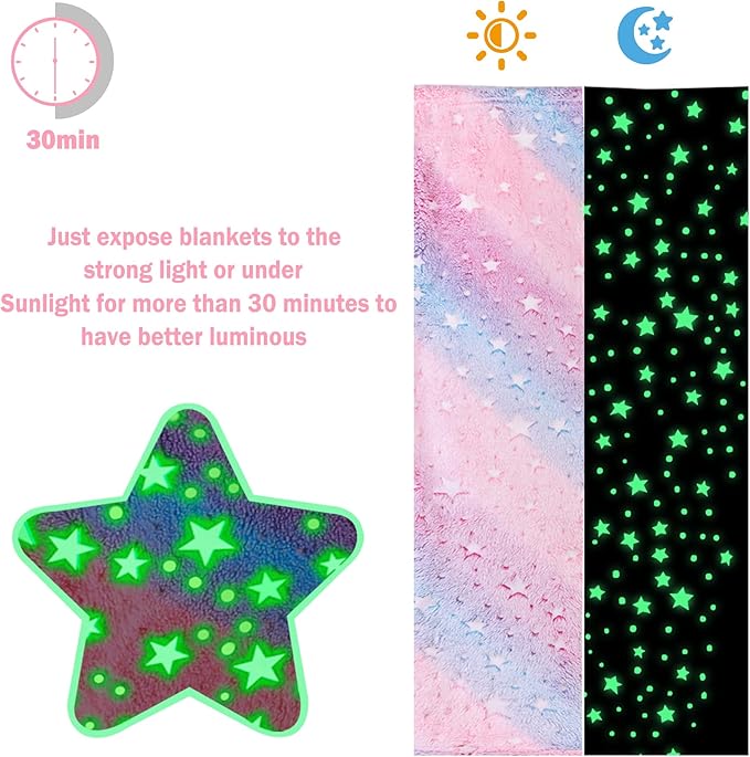 Softan Kids Stars Throw Blanket Glow in The Dark, Kids Blanket Gifts for Girls & Boys, Soft Cozy Flannel Luminous Stars Blanket for Sofa Couch Bed, Christmas Birthday Gift Toddler, 50x60IN