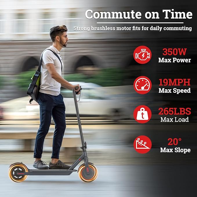 Electric Scooter for Adults - 350W/500W Motor, 8.5"/10" Solid Tire, Top Speed 19 MPH, Max 16-22 Miles Ranges, Load 265LBS, Aluminum Alloy Frame Foldable Commuting Escooter for Adults & Teens