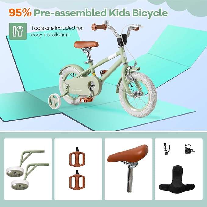 BABY JOY Colorful Macarons Kids Bike, 12 14 16 18 Inch Sporty Children's Bicycle with Training Wheels, Adjustable Handlebar & Saddle, Handbrake & Coaster Brake, Boys Girls Bike for 3-8 Years Old