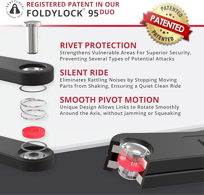 Seatylock FoldyLock Classic 95 Folding Bike Lock Set - Patented 2 Matching Bicycle Locks with 6 Identical Keys - Heavy Duty Anti Theft Secure - Guard with Keys & Case Mount - 37.4"