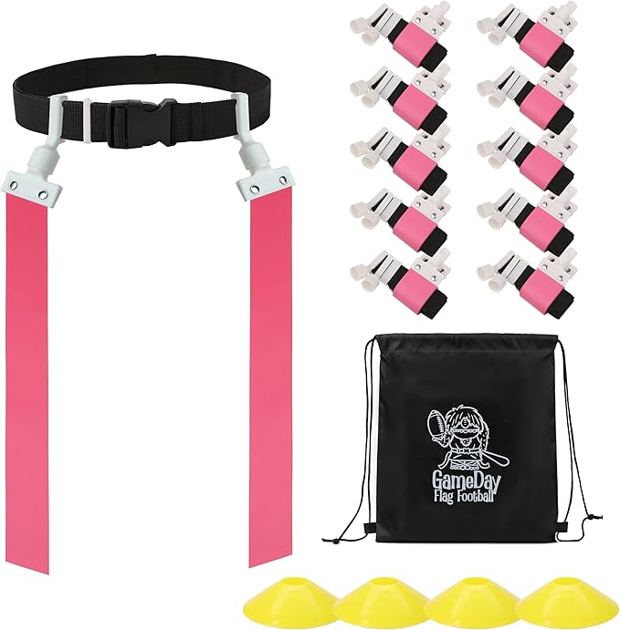 Gameday Flag Football Set – Kits for 2–14 Players w/Belts, Agility Cones & Carry Bag – Available in Multi Colors & Sizes