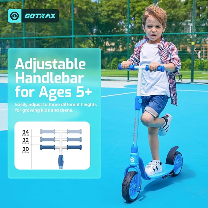 Gotrax KS8 Kick Scooter for Kids 5+, Large 8" Wheels and Height Adjustable Handlebar, Sturdy Wide Deck & Rear Brake, Detachable for Easy Storage, 2 Wheels Scooter for Kids, Teens, Gift for Boy & Girl