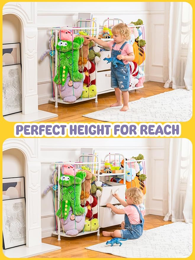 VBABY Kids Bookshelf and Toy Storage, Large 3-in-1 Book Shelf for Kids Rooms, Toddler Stuffed Animal Zoo, Toy Storage Organizer for Playroom, Montessori Bookshelf for Nursery, White