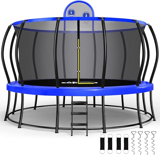 Zupapa No-Gap Design 16 15 14 12 10FT Trampoline with Safety Enclosure Net and Non-Slip Ladder 10-Year Quality Assurance Perfect for Kids Family Outdoor Backyard Fun