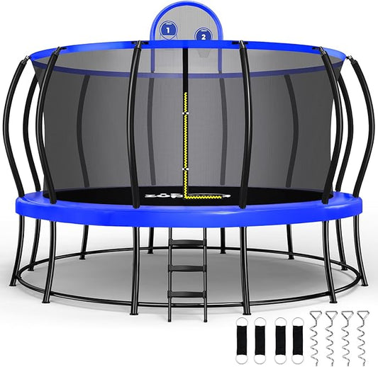 Zupapa No-Gap Design 16 15 14 12 10FT Trampoline with Safety Enclosure Net and Non-Slip Ladder 10-Year Quality Assurance Perfect for Kids Family Outdoor Backyard Fun