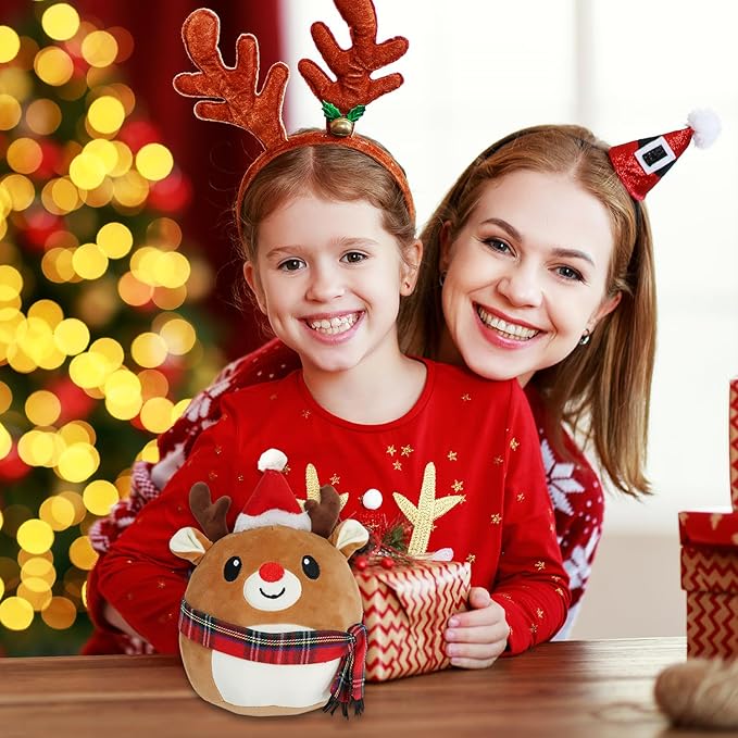 Christmas Plush Reindeer, Stuffed Animal with Christmas Hat, Stuffy Reindeer for Kids