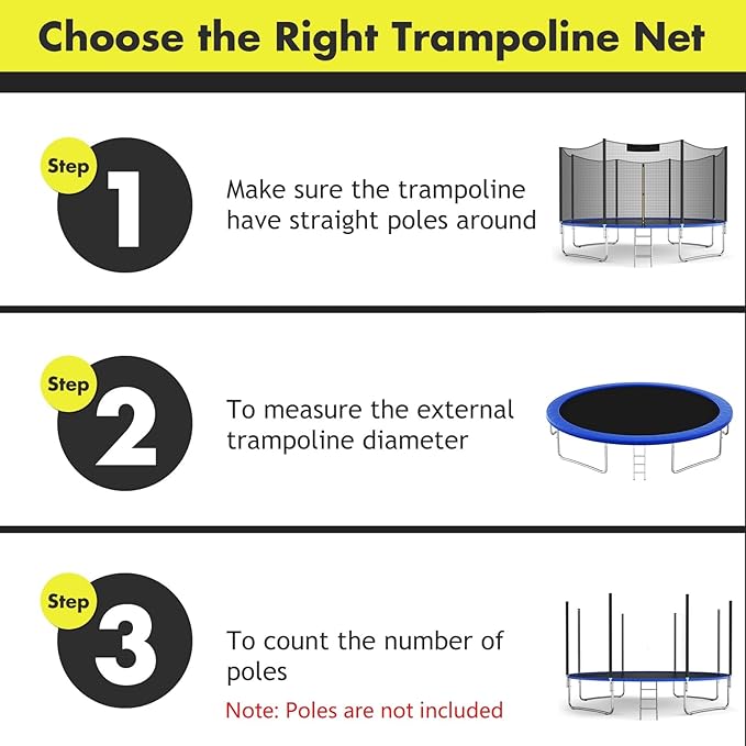 Giantex Trampoline Safety Net, 8 10 12 14 15 16Ft Weather-Resistant Replacement Enclosure Net for Round Frame, with Double-Headed Zippers, Protection Buckles & Enhanced Hook, Poles Not Included