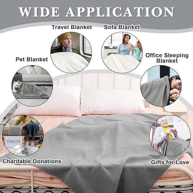 Newwiee 24 Pcs Fleece Throw Blankets Bulk Outdoor Wedding Guest Gifts Soft Lightweight Sleepover Lap Blankets Pet Home Sofa Couch Office Donation Homeless, 50 x 60 Inch (White/Gray)