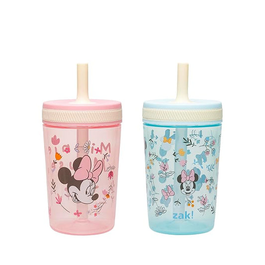 Zak Designs Disney Minnie Mouse Kelso Toddler Cups For Travel or At Home, 15oz 2-Pack Durable Plastic Sippy Cups With Leak-Proof Design is Perfect For Kids (Minnie Mouse)