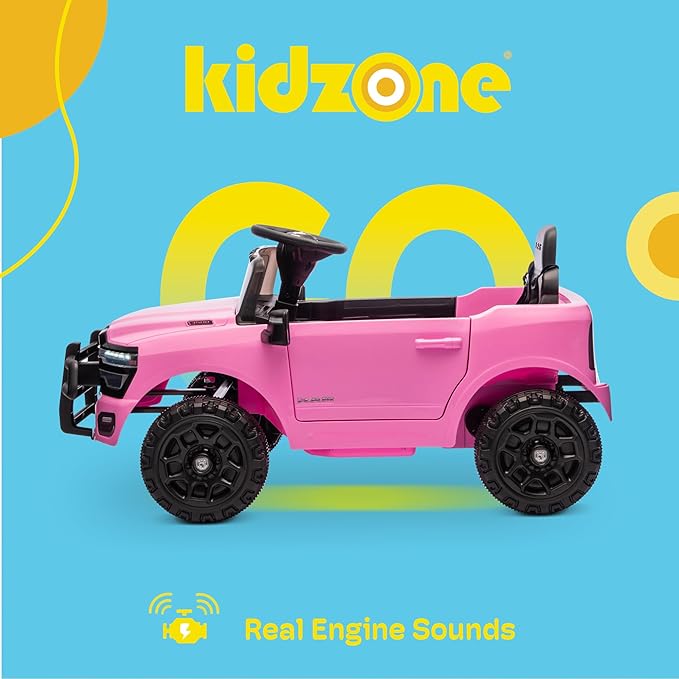 Kidzone 12V Licensed RAM 3500 Ride-On Truck for Kids, Battery Powered Electric Car w/Parent Remote Control & Manual Drive, Bluetooth, LED Lights - Pink