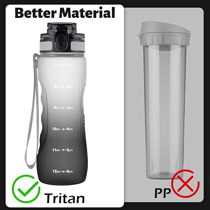 OLDLEY 25 oz Water Bottle, Motivational Water Bottle with Time Marker, Sports Water Bottle With Strap, Leakproof & BPA Free Large Water Bottles for School, Gym, Travel, Outdoor, Tritan,White&Black