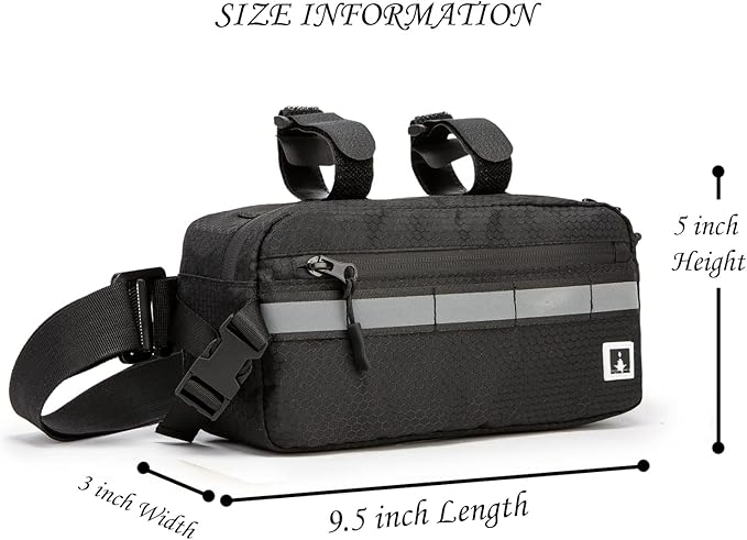 Waterproof Handlebar Bag for Kids Bikes, Convertible Crossbody Bag (Black)