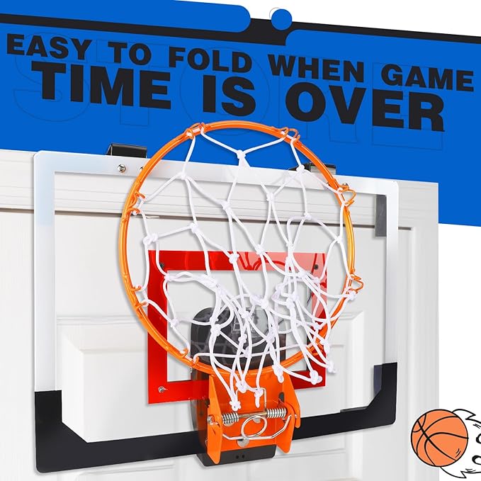 TOY Life Basketball Hoop LED Scoresboard Indoor Basketballhoop Wall Mount Over The Door Backboard for Teens Adults Boys Toys Age 8-10 Games Indoor with 4 Balls