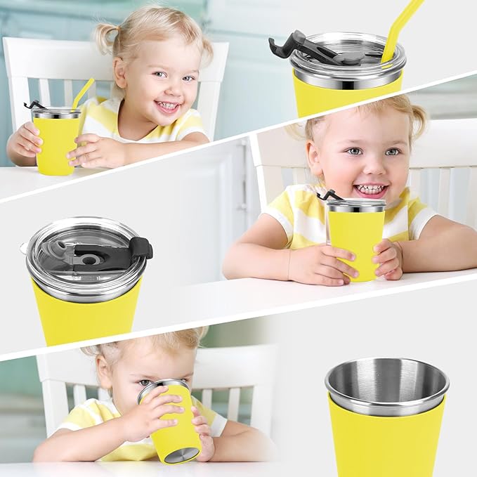 Stainless Steel Kids Cups with Lids and Straws Leakproof, 5 Pack 12oz Spill Proof Cup for Toddlers Kids Tumblers Unbreakable Sippy Cups with Straws for School, Outdoor (Multicolor)