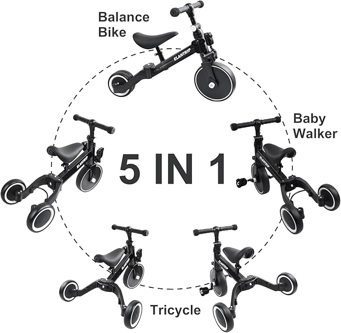 Elantrip 5 in 1 Balance Bike for 1 to 3 Years Old Kids,Toddler Tricycle Kids Trikes Tricycle, Best Toys for Boy & Girl, Balance Training,Adjustable Seat and Removable Pedal