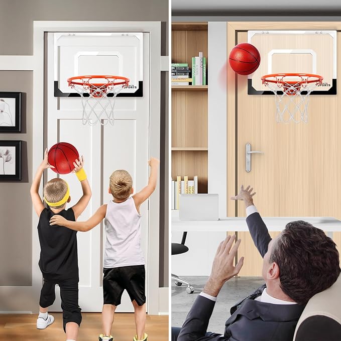 AOKESI Indoor Mini Basketball Hoop Set for Kids - 17" x 12.5" Door Hoops Room&Wall Mounted with Complete Accessories Game Toys Balls Gifts Boys Teens