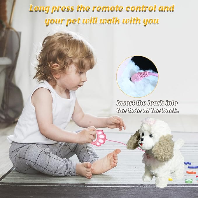 Puppy Toys for Kids, Toy Dogs That Walk and Bark, Walking Dog Toy for Kids with Leash, Interactive Stuffed Puppy with Remote Control, for Girls and Boys Aged 3-7 Year Old