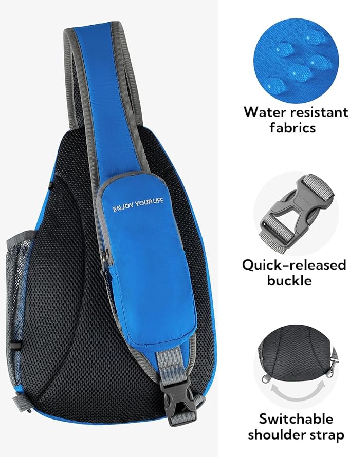 WATERFLY Crossbody Sling Bag Small Water Resistant Backpack Lightweight Shoulder Chest Daypack for Men Women Hiking Travel