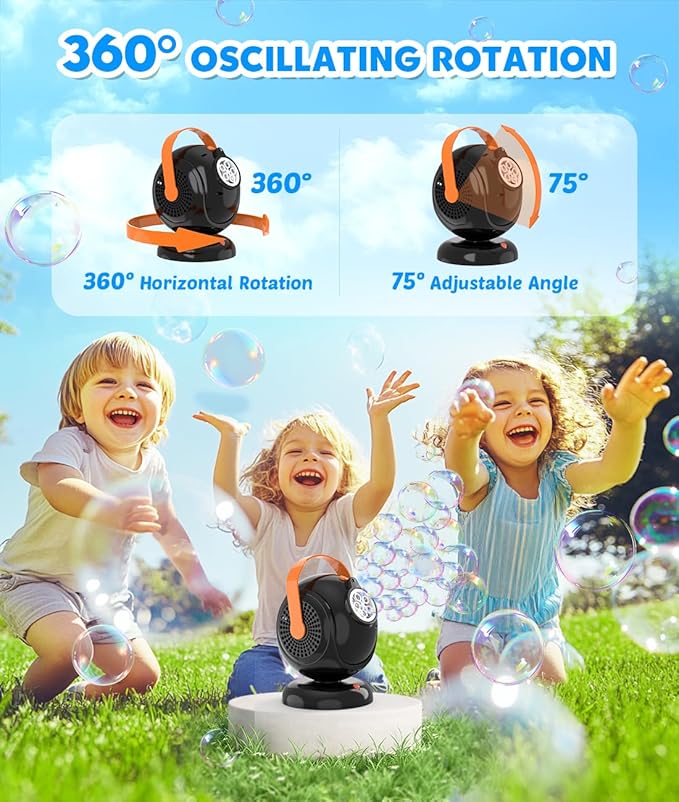 Joyfuture Automatic Bubble Machine, Black Bubbles Blower for Kids, Toddlers - 360° Rotation, 75° Adjustment, with LED Light - Gifts for Boys, Girls, Outdoor, Birthday, Party