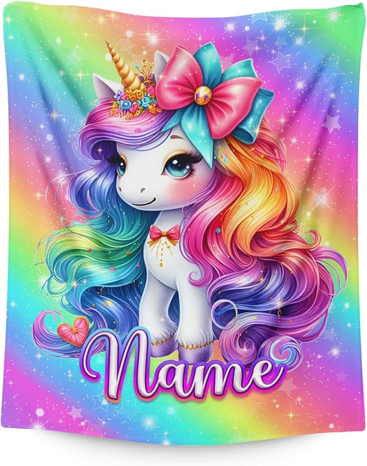 Kids Girls Blanket for Unicorn Lovers Toddlers Personalized Cute Stuff Throws Gifts, 30x40 Inches Small Lap Size Soft Cozy Warm Custom with Name Unicorn Throws Gifts for Sofa Chairs