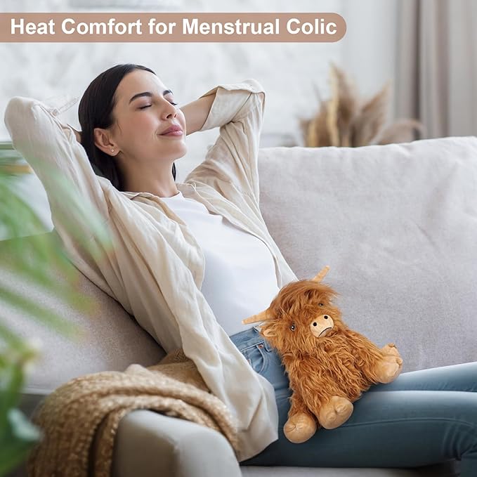 2Pcs Heatable & Coolable Highland Cow Stuffed Animal Plushie, Microwavable Heating Pad for Soothing & Relaxation, Lavender Scented Cattle Plush Toys for Stress Relief, Stuffed Cow Gifts