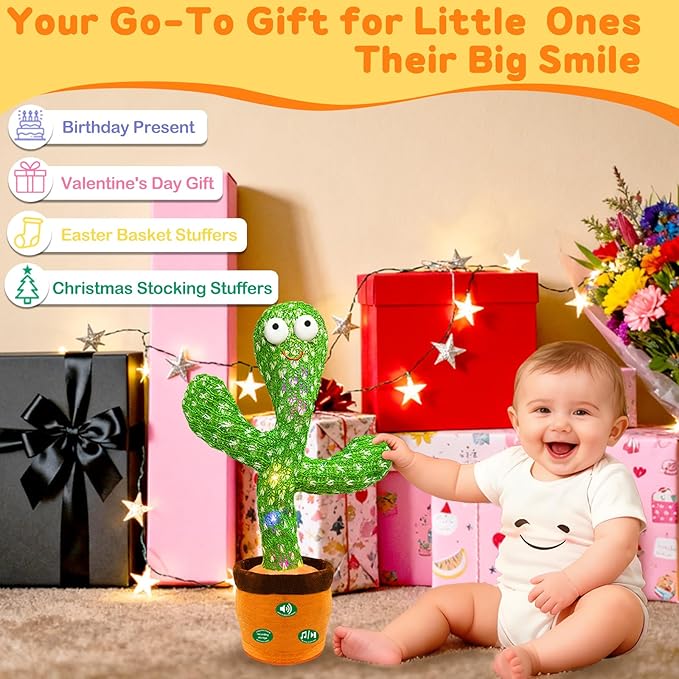 (Updated Volume Adjustment) Dancing Mimicking Talking Cactus Toy,Funny Gift for Toddler 1 2 3 Year Old Boy Girl,Singing Record Repeat What You Say Light Up Baby Infant Toys 6-12 12-18 Months