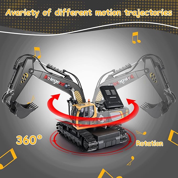 kolegend Remote Control Excavator Toy 16 Inch, 9 Channel RC Construction Vehicles Hydraulic Haulers Digger Toys Gift for 6 7 8 9 10 Years Old Kids Boys