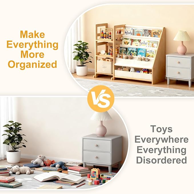 Kid Bookshelf and Toy Storage Organizer - White 3 Tier Wooden Kids Book Shelf for Kids Rooms, Toddler Bookshelf Baby Bookcase for Nursery Class Room, Play Room- Cream White