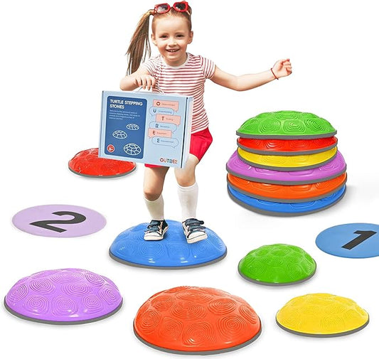 OUTREE Stepping Stones for Kids, 6 Pcs Balance Training and Sensory Coordination Turtle Stepping Stones for Obstacle Course，Non-Slip Bottom Balance Stones for Indoor or Outdoor Play