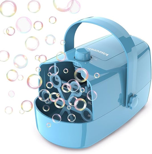 Bubble Machine, 3-in-1 Bubble Maker, Automatic Bubble Blower with 3 Bubble Wands, 8000+ Colorful Bubbles for Kids Toddlers, Operated by Plug-in or Batteries for Indoor Outdoor Birthday Party