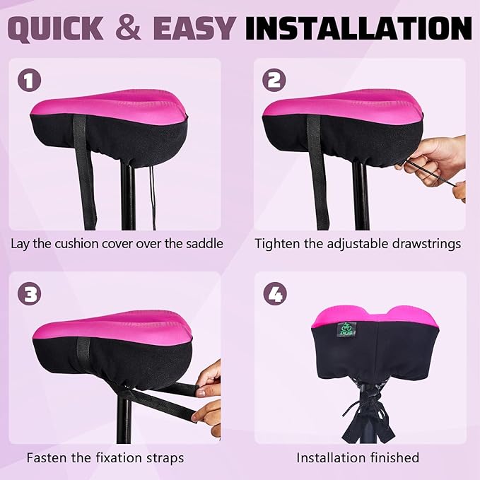 Zacro Bike Seat Cushion - Padded Gel Bike Seat Cover for Men & Women, Padding Bicycle Saddle fit with Peloton/Spin Stationary Exercise/Mountain Road Cycling Bike