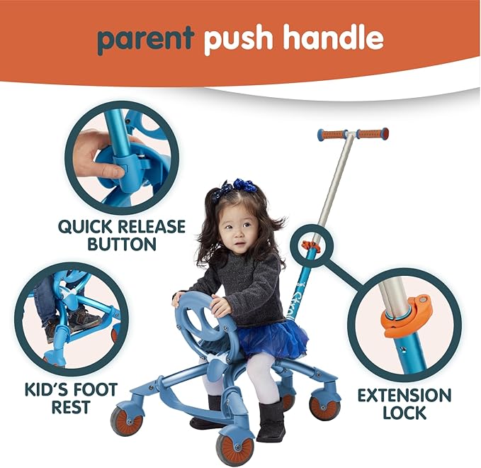 YBIKE Pewi Stroll – Indoor/Outdoor Walking Ride On Toy with Push Handle