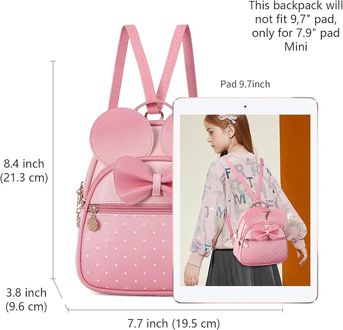 KL928 Girls Mini Backpack Bowknot Polka Dot Cute Small Daypacks Convertible Shoulder Bag Purse for Women